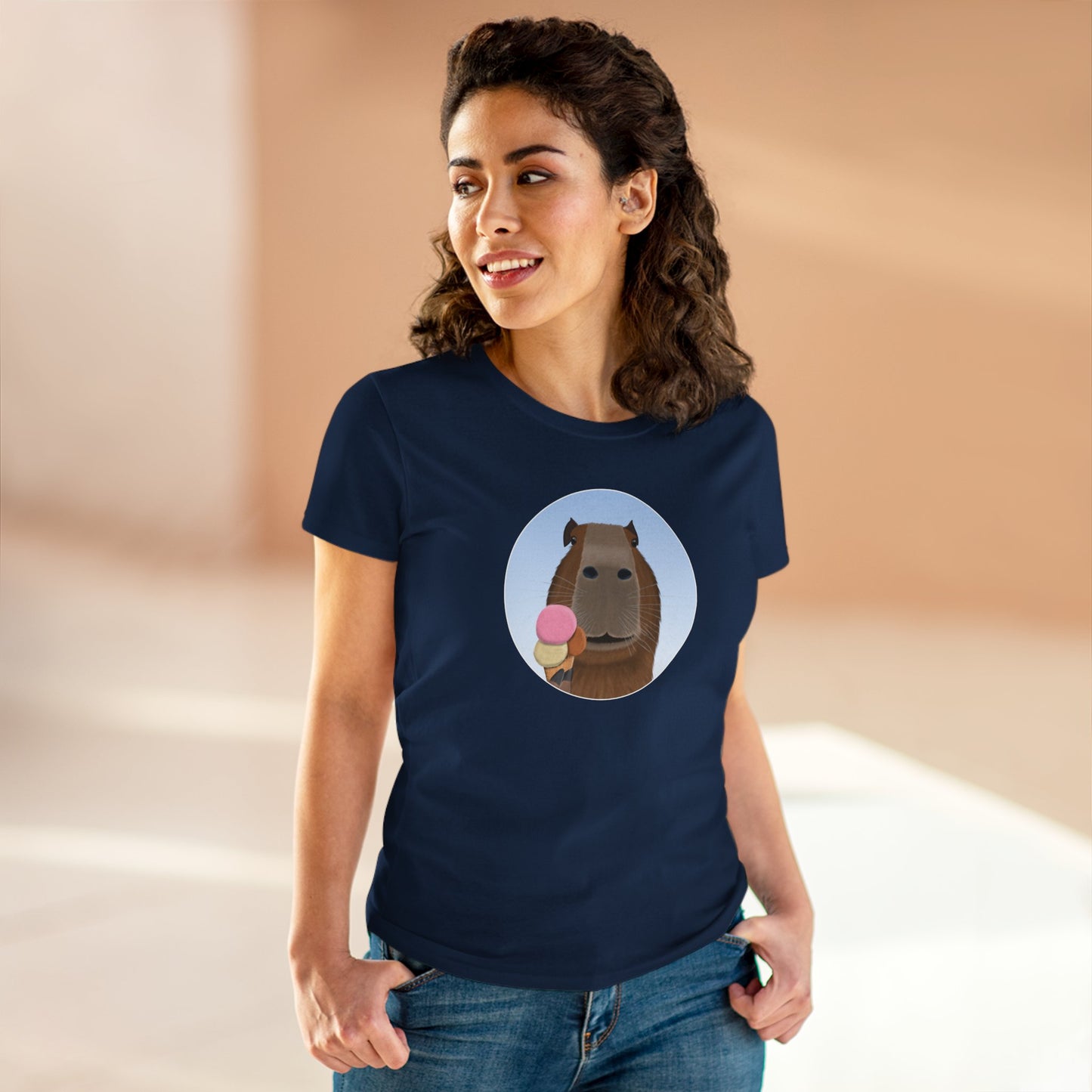 Capybara with Ice Cream Funny Design for Capybara Lovers Women's T-Shirt
