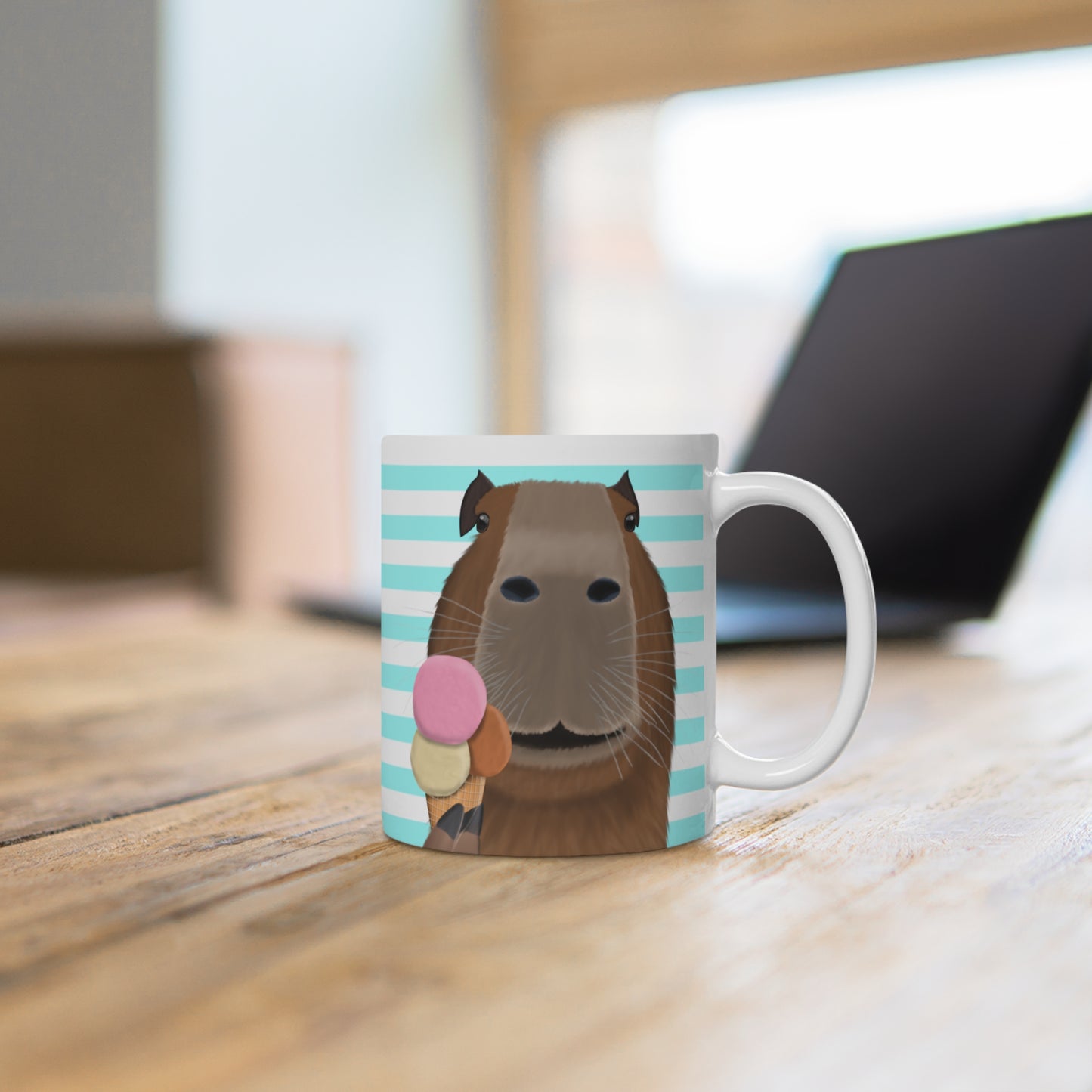 Capybara mit Eis Streifen Türkis Lustige Tasse