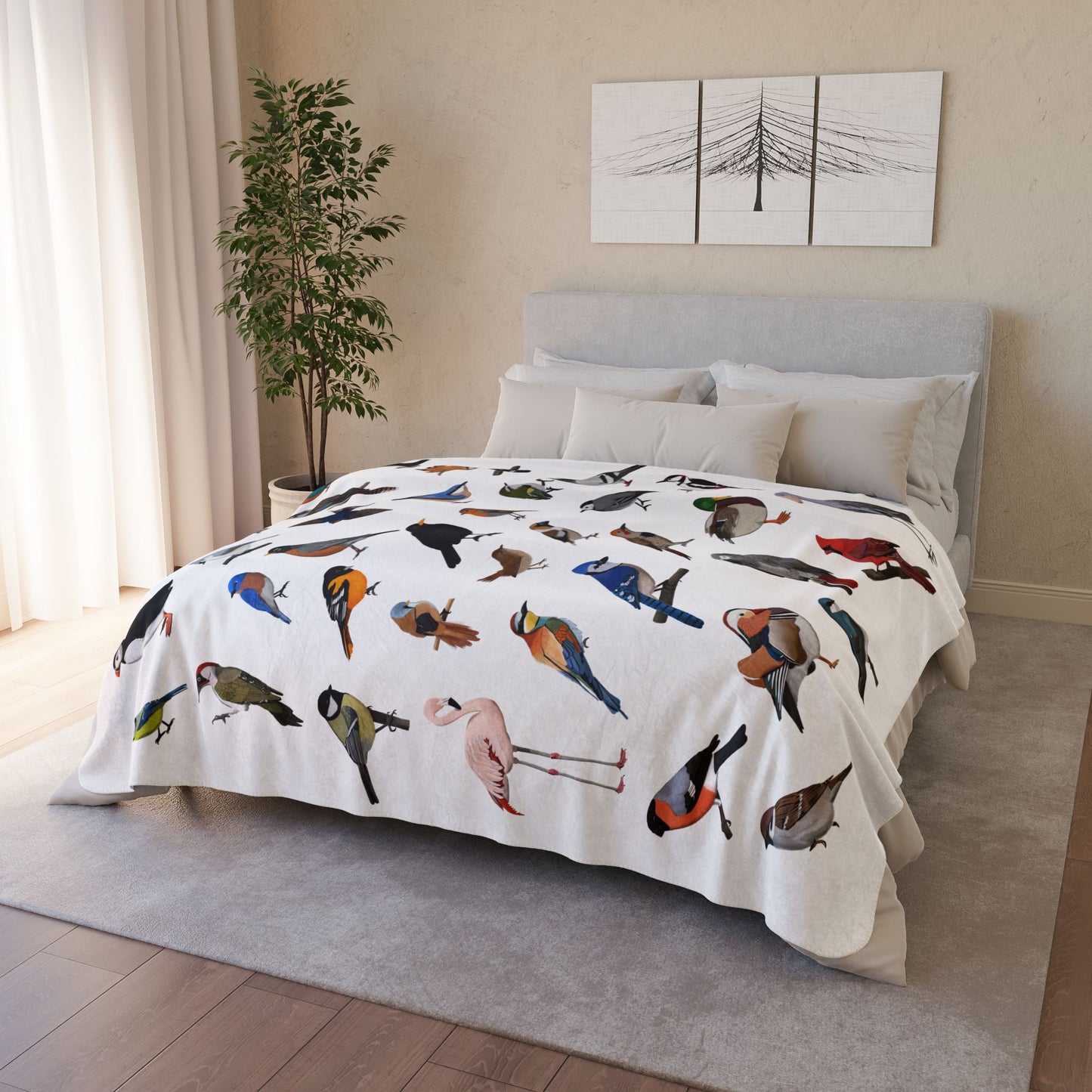 Bird Art Fleece Sherpa Blanket (60"x80") - Thick, Ultra-Soft & Cozy Throw for Bird Lovers
