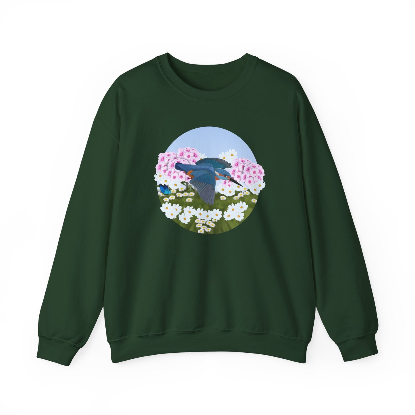 Kingfisher with Summer Flowers Sweatshirt Birding & Bird Watching Bird Lovers