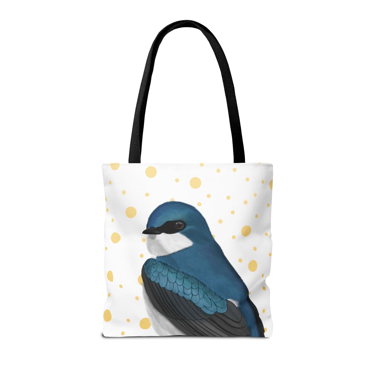Tree Swallow Golden Dots Bird Tote Bag 16"x16" White