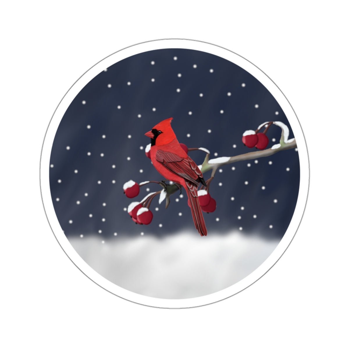 Cardinal Paper products – on a Winter Branch Christmas Bird Sticker