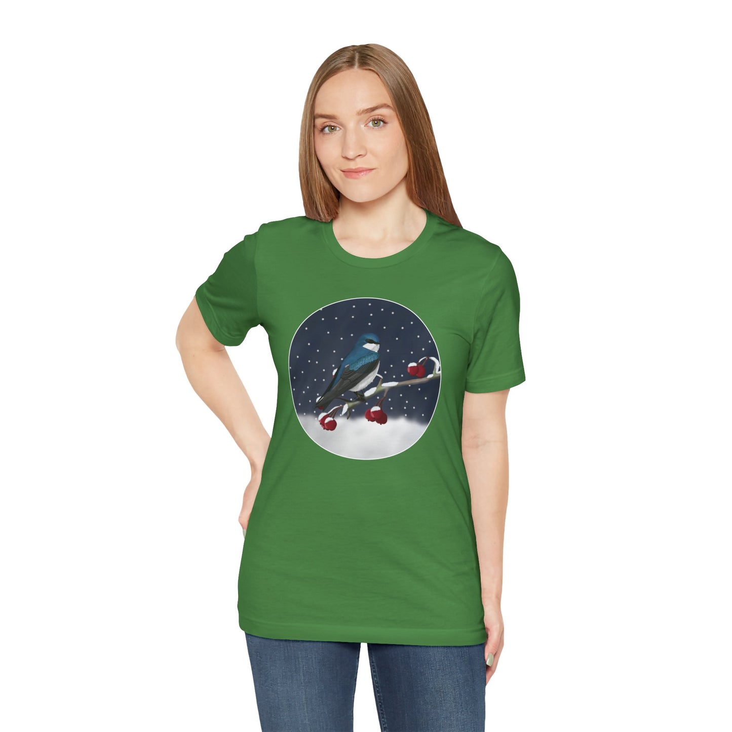 Tree Swallow on a Winter Branch Birdwatcher Christmas Bird T-Shirt