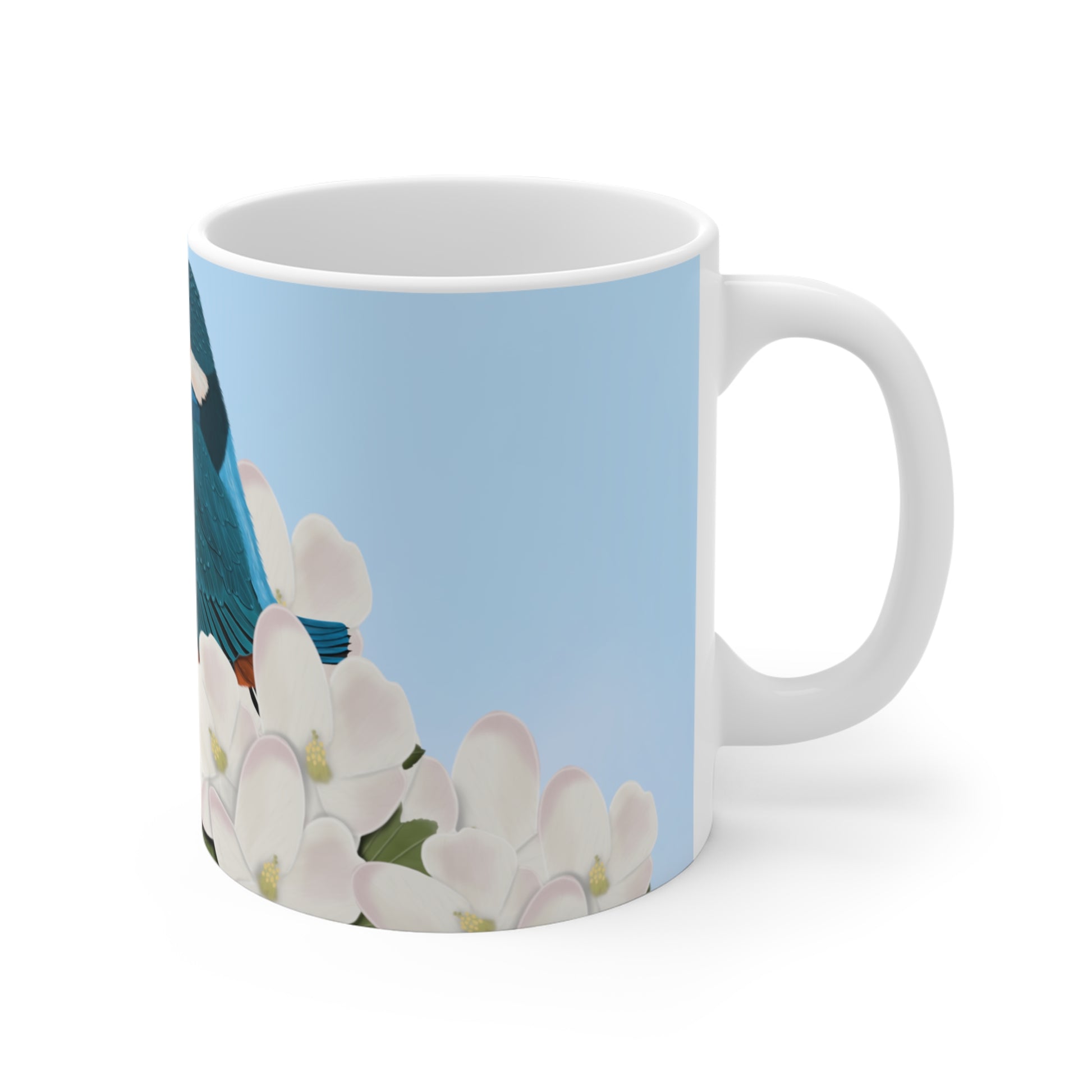 Kingfisher Spring Apple Blossoms Bird Ceramic Mug 11oz - jz.birds