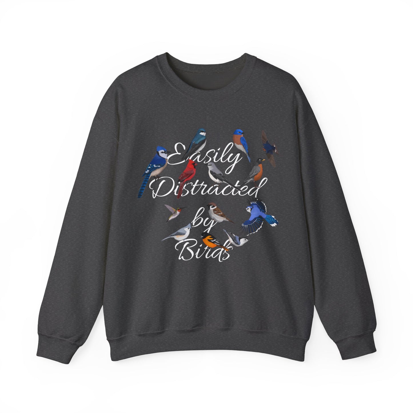 Easily Distracted by Birds Blue Jay Cardinal Hummingbird Birdlover Sweatshirt – Animal Lover Gift, Bird