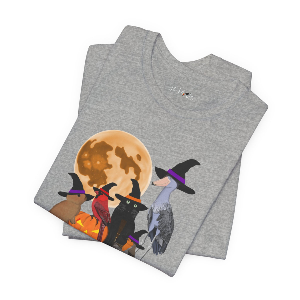 Cardinal Robin Shoebill with Cat and Bunny Halloween Bird T-Shirt