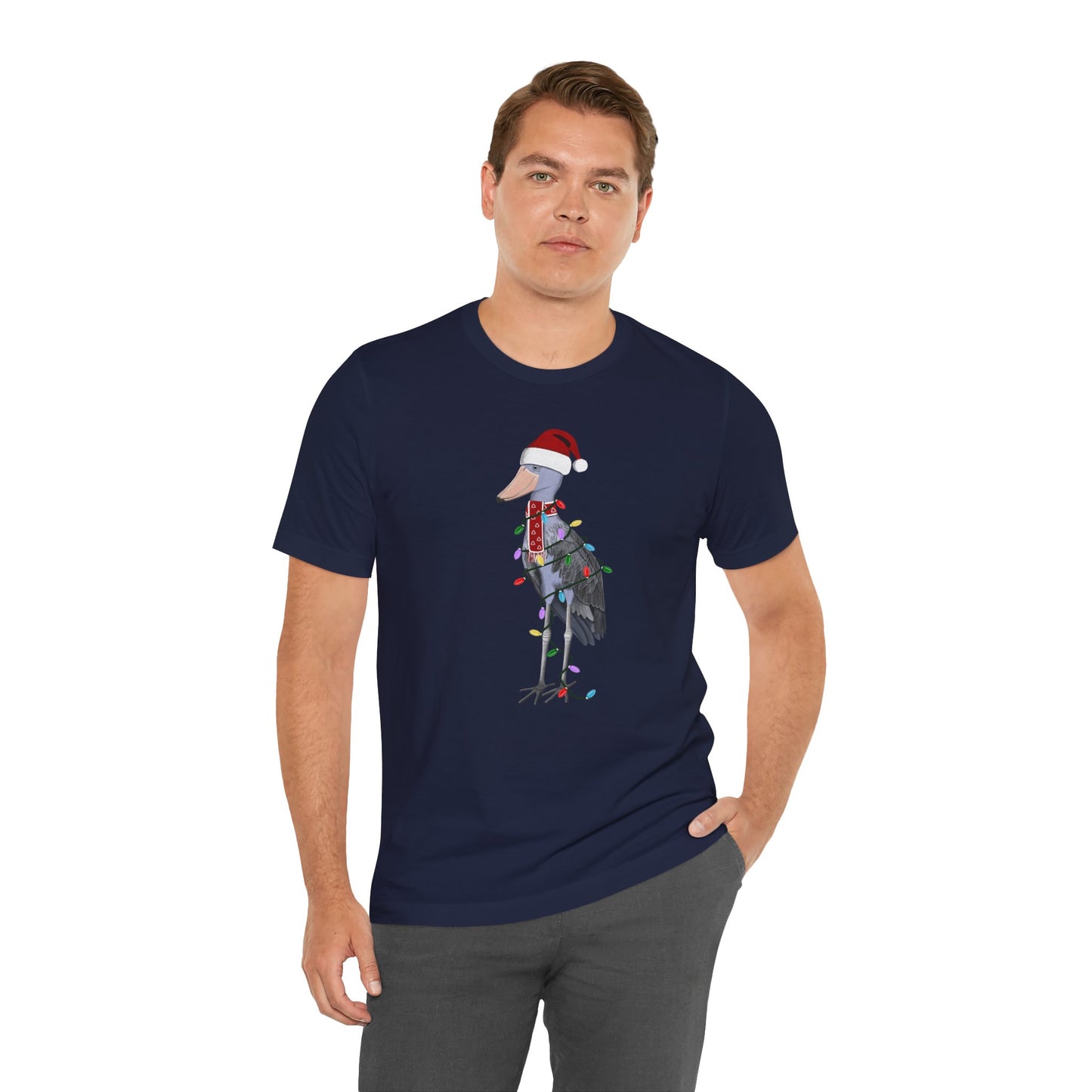 フェアリーライト付きハシビロコウのクリスマスバードTシャツ