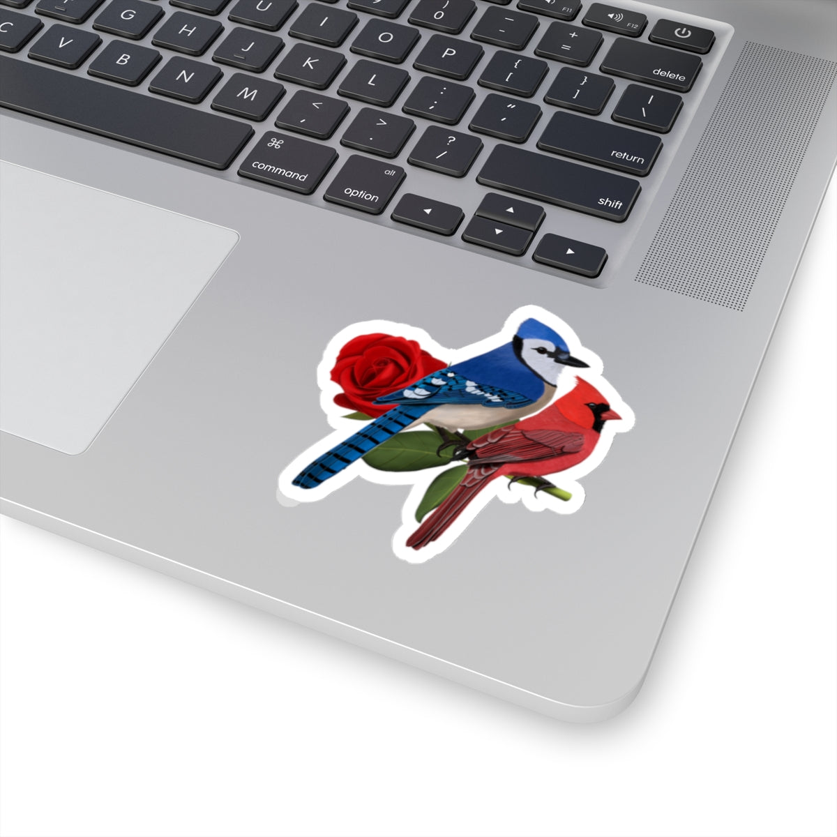 Blue Jay and Cardinal Valentine's Day Bird Kiss-Cut Sticker - jz.birds