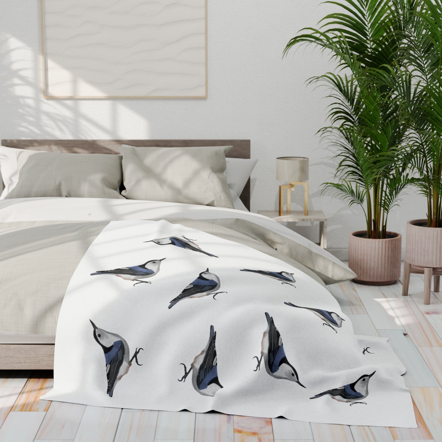 Nuthatch Bird Arctic Fleece Blanket White