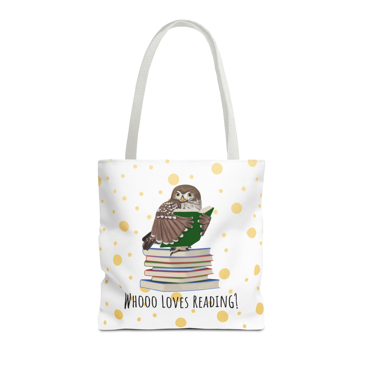 Whooo Loves Reading Owl Teacher Tote Bag – Gold Polka Dot Librarian Aesthetic