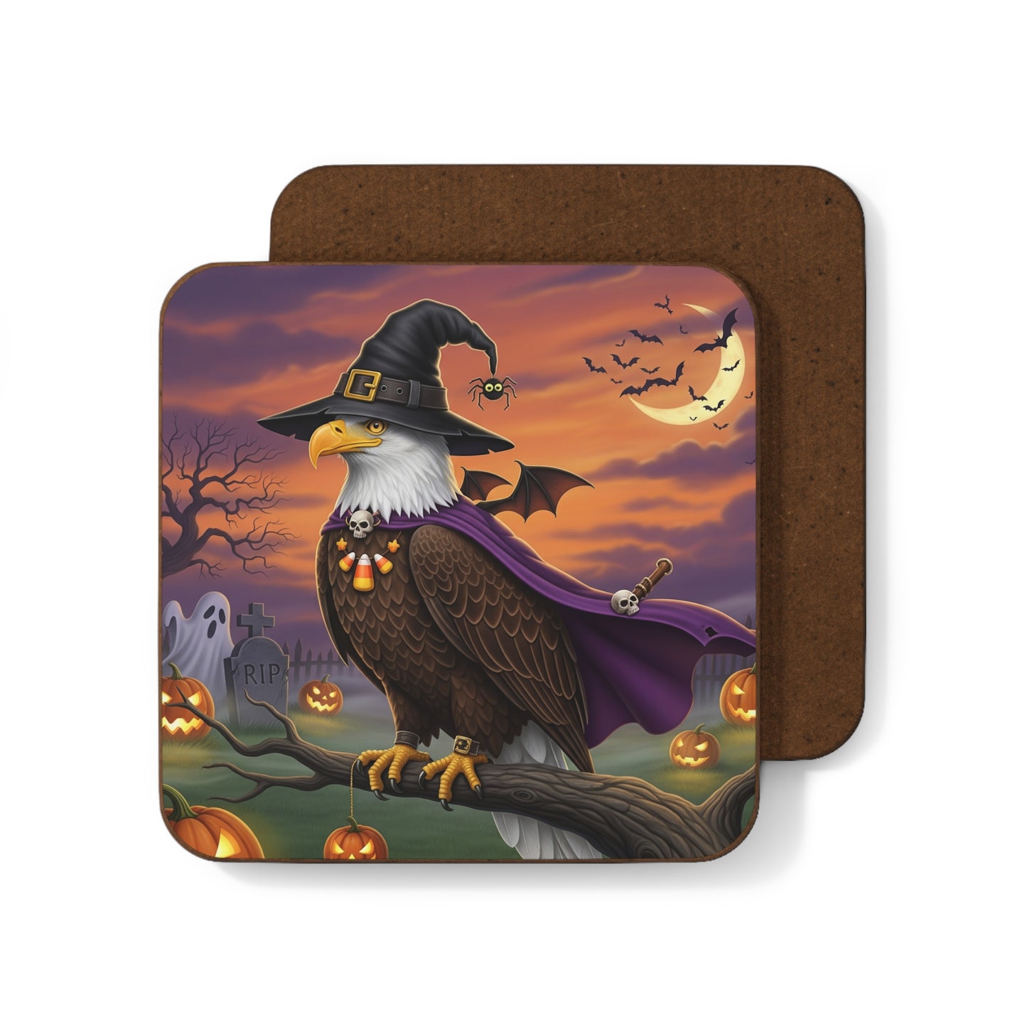 Spooky Halloween Coasters - Cute Bald Eagle Fall Table Decor