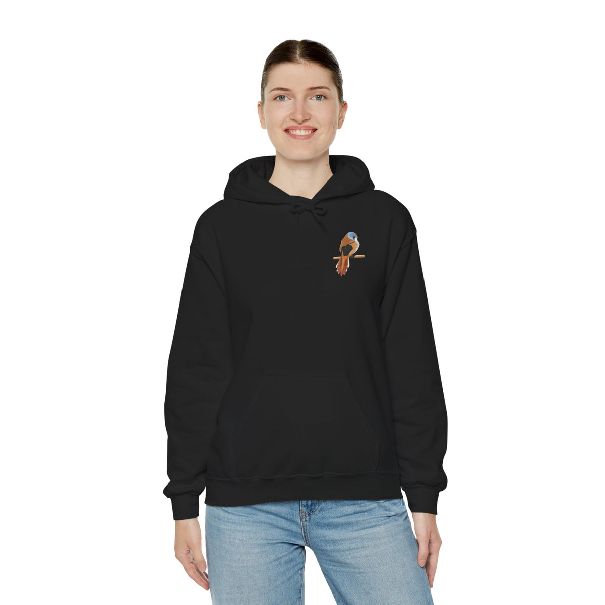 Bartmeise Hoodie – Minimalistischer Kapuzenpullover mit Brustmotiv für Vogelfreunde