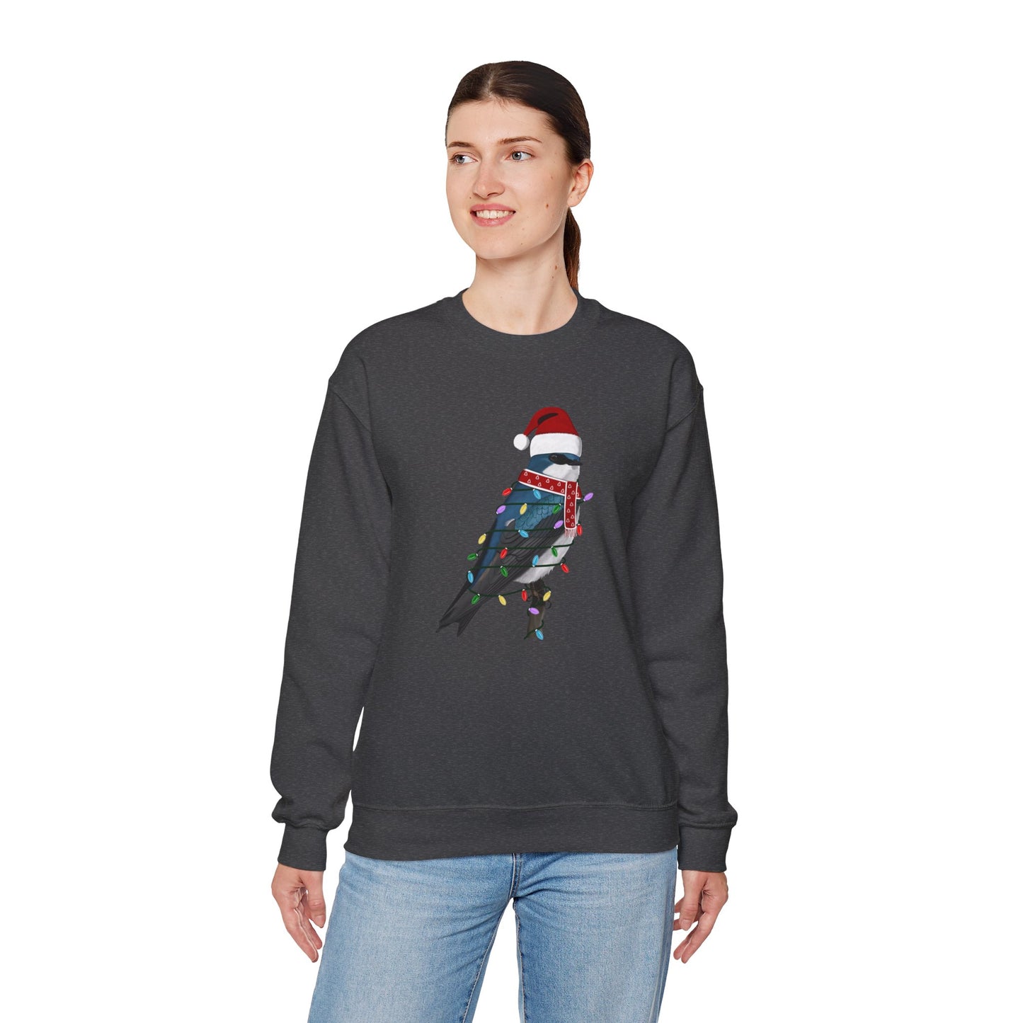 Tree Swallow with Fairy Lights Santa Claus Christmas Bird Sweatshirt