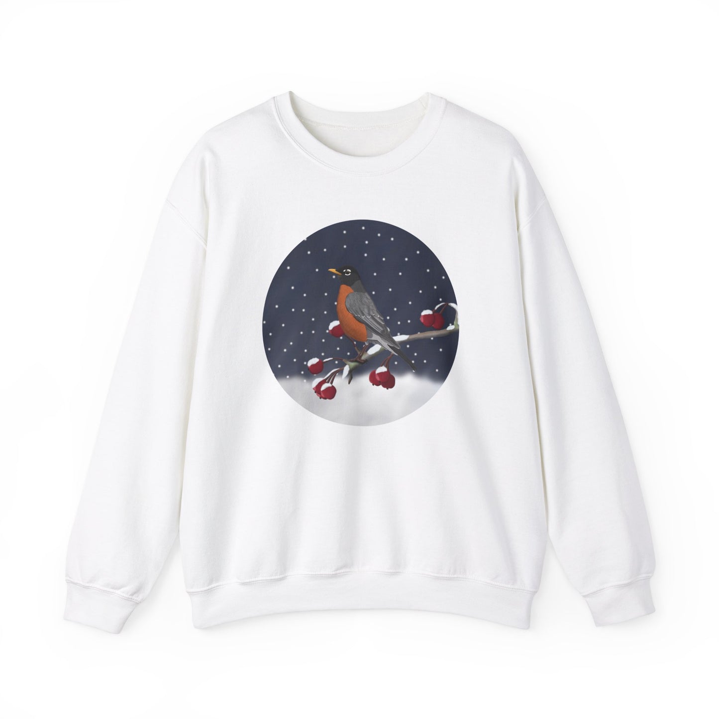 American Robin on a Winter Branch Birdwatcher Christmas Bird Sweatshirt