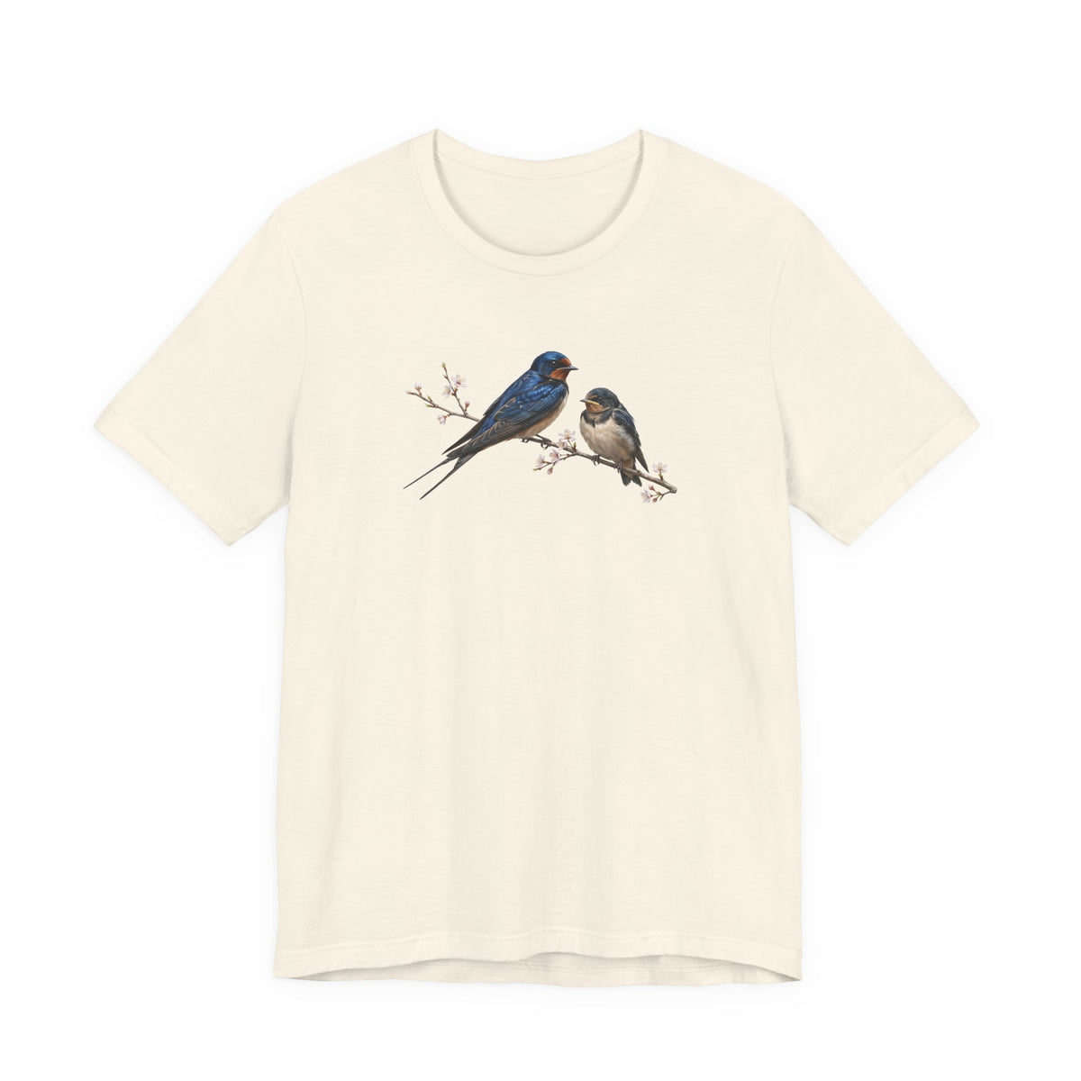 Barn Swallow & Fledgling T-Shirt | Spring Blossoms Unisex Graphic Tee