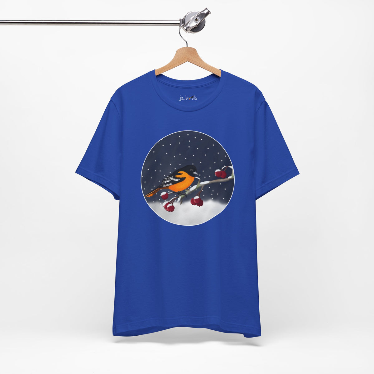 Baltimore Oriole on a Winter Branch Birdwatcher Christmas Bird T-Shirt