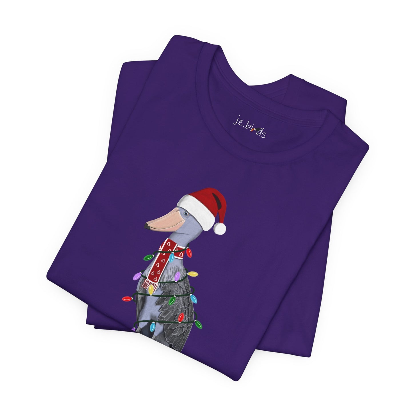 フェアリーライト付きハシビロコウのクリスマスバードTシャツ