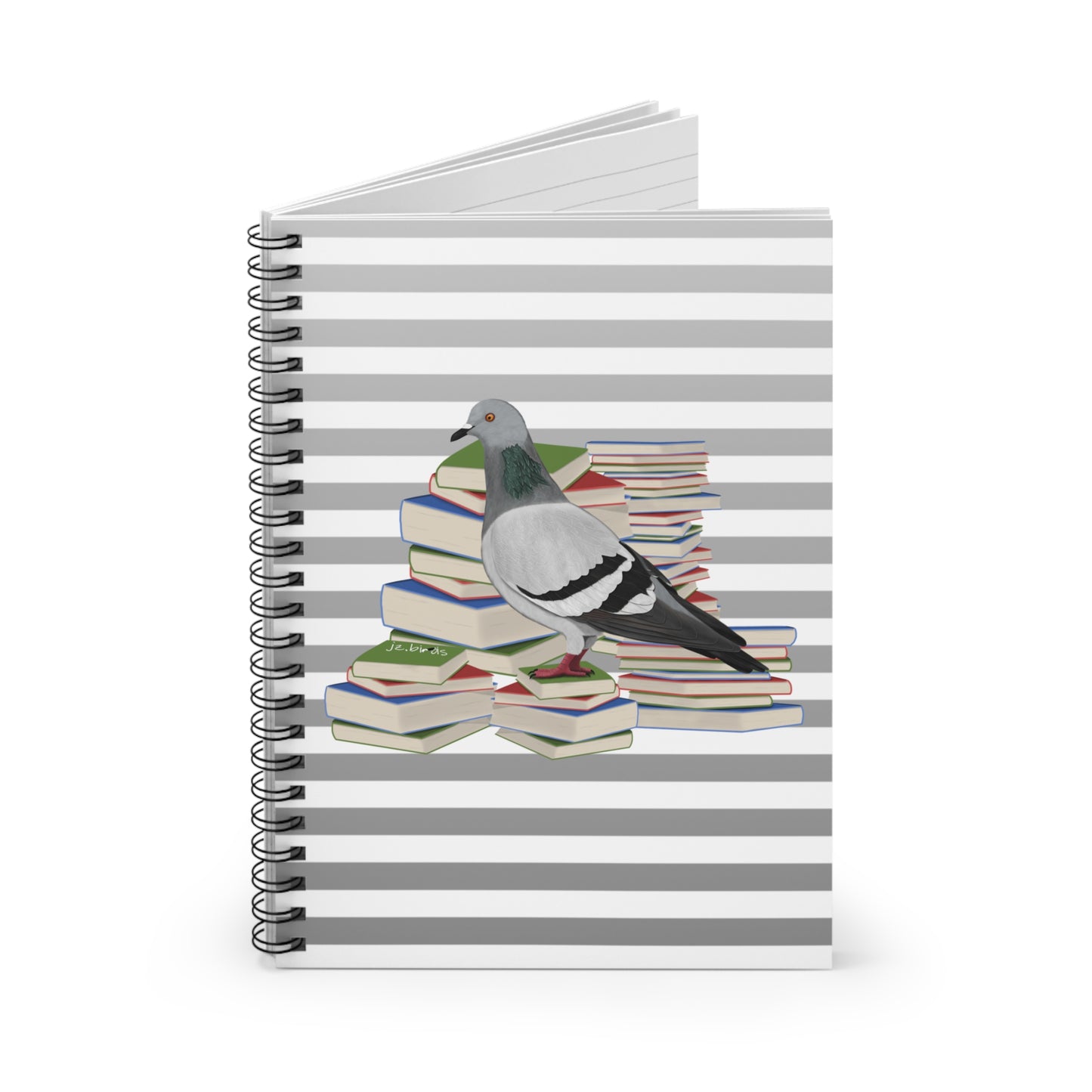 Pigeon Bird with Books Birdlover Bookworm Spiral Notebook Ruled Line
