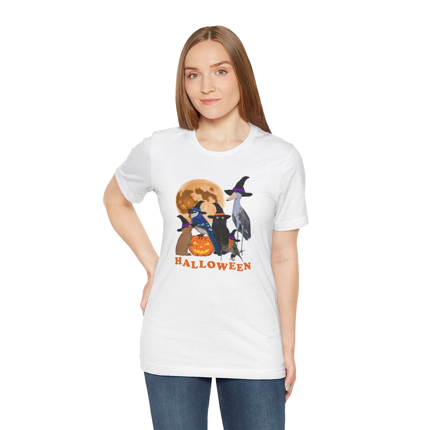 Blue Jay Robin Shoebill with Cat and Bunny Halloween Bird T-Shirt