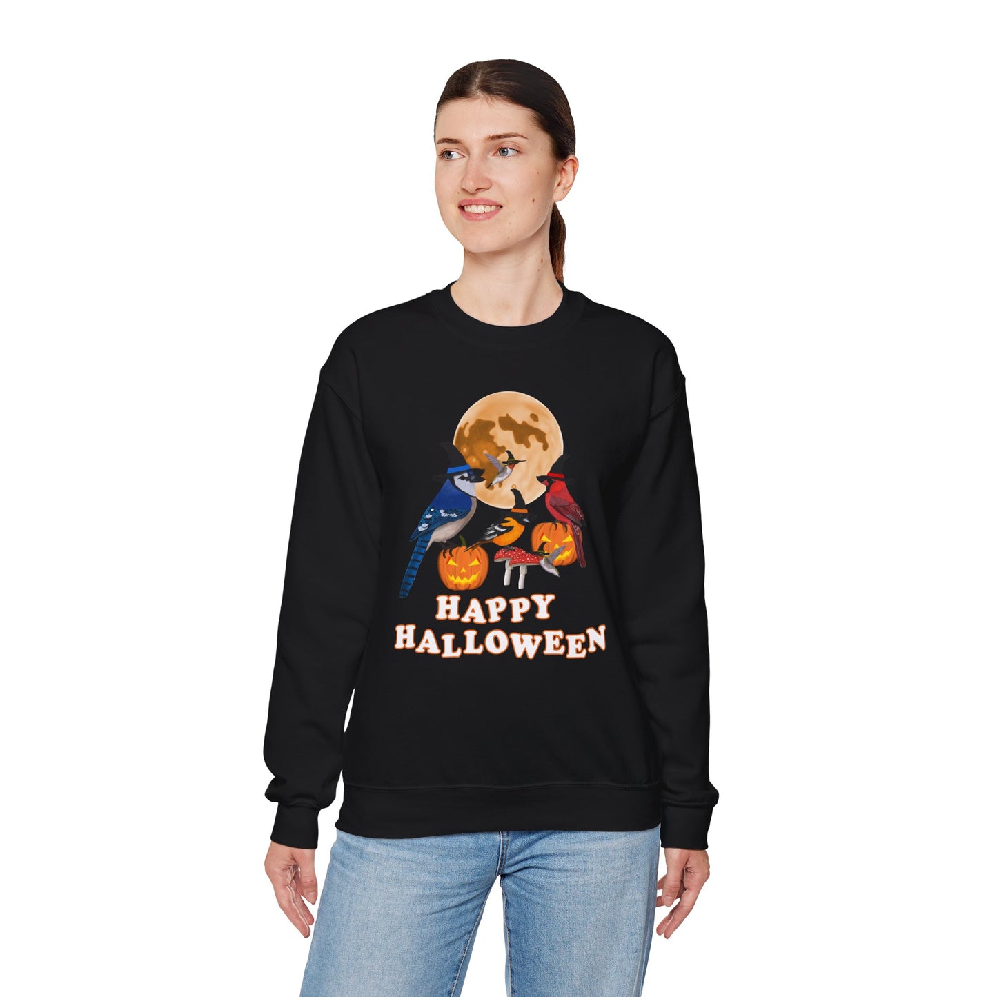 Blue Jay Cardinal Oriole Hummingbird Halloween Birds Witch Birdwatcher Sweatshirt