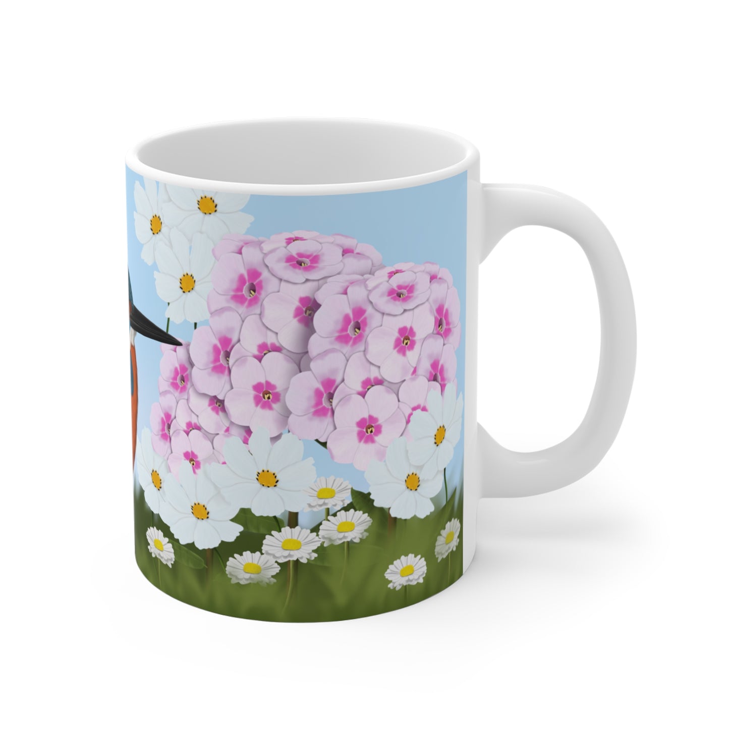 Kingfisher Summer Flowers Bird Ceramic Mug 11oz - jz.birds