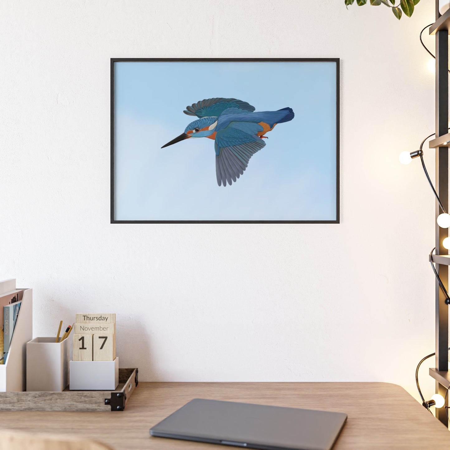 Vogel Poster im Holzrahmen - Eisvogel Poster Gartenvogel Singvogel