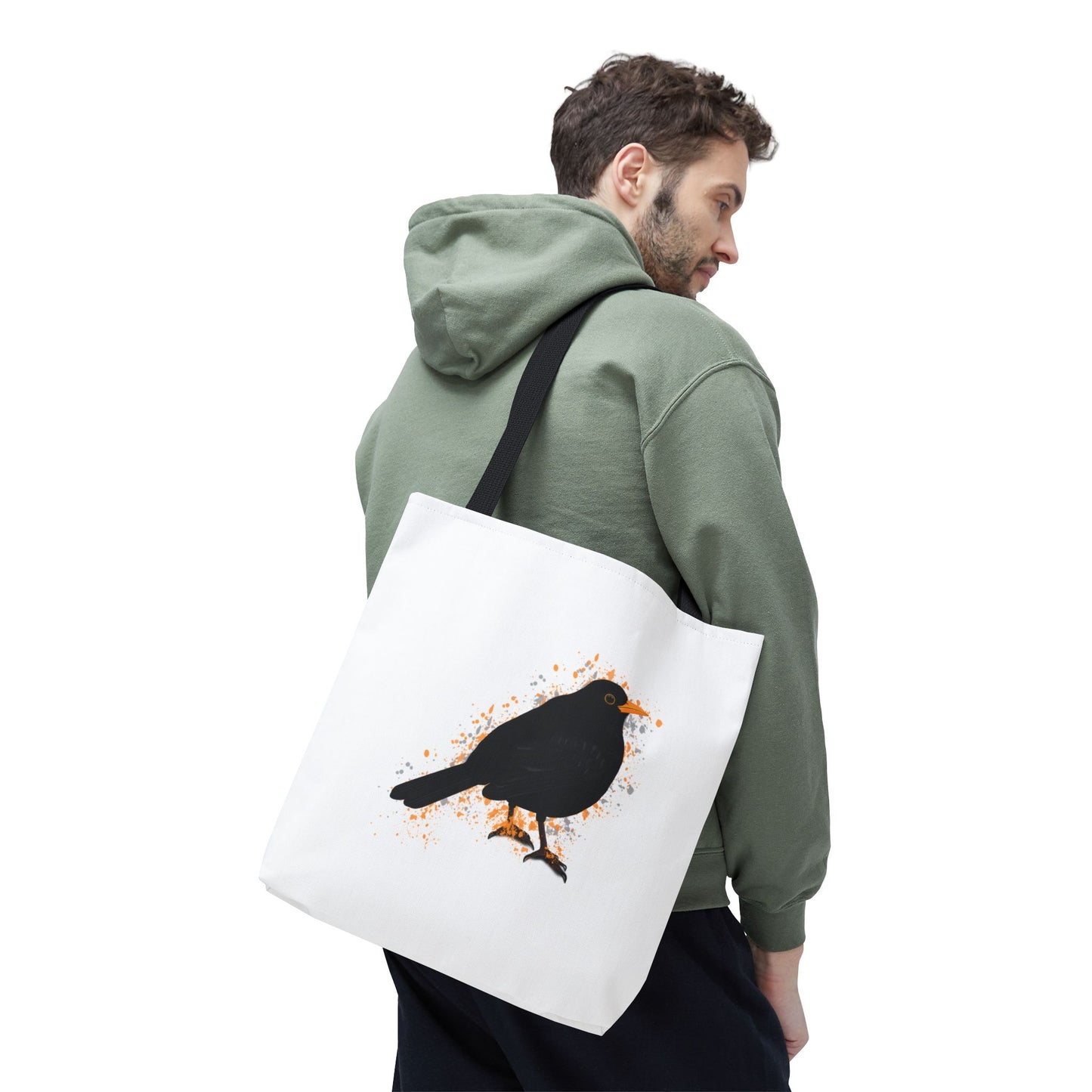 Amsel Tragetasche 40x40cm Vogel Tasche Weiß für Vogelbeobachter