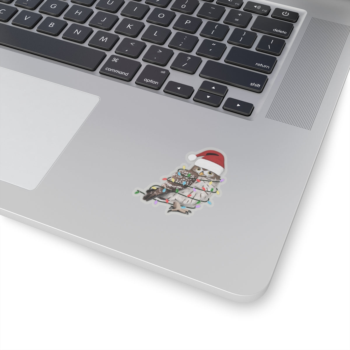 Owl with Fairy Lights Santa Claus Hat and Scarf Christmas Bird Sticker