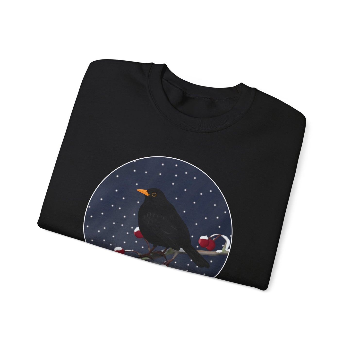 Blackbird on a Winter Branch Birdwatcher Christmas Bird Sweatshirt