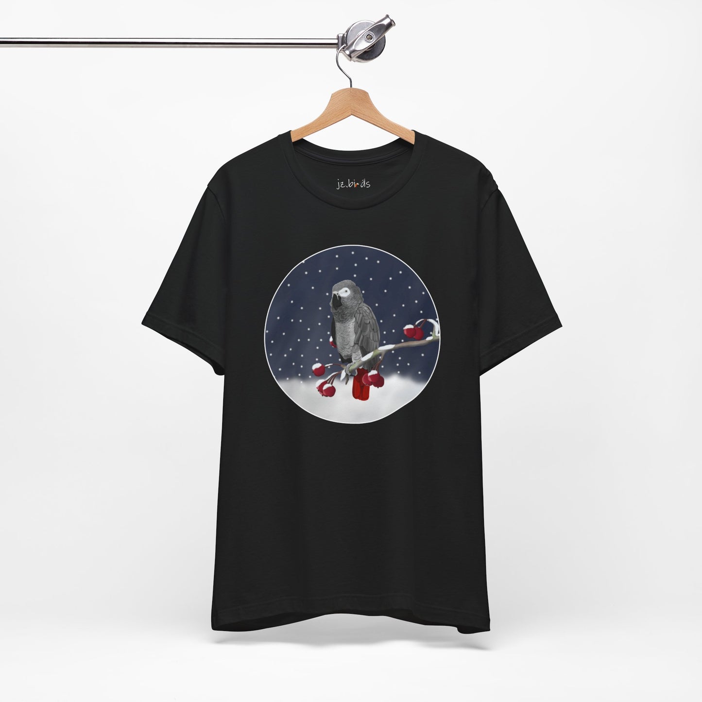 Grey Parrot on a Winter Branch Birdwatcher Christmas Bird T-Shirt