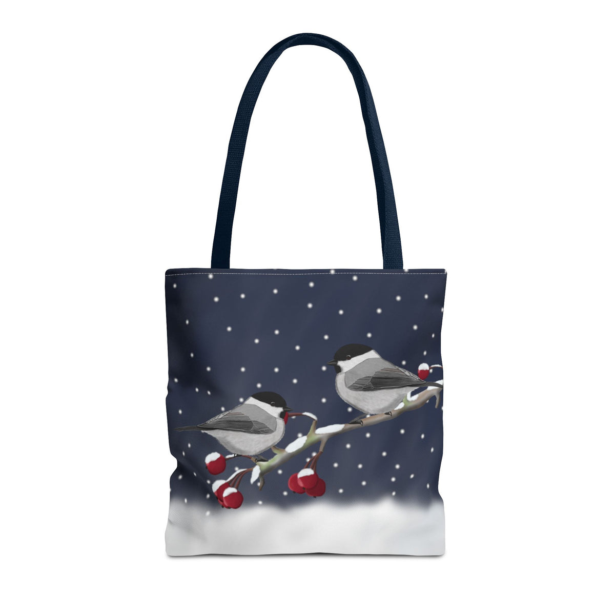 Willow Titmice on a Winter Branch Christmas Bird Tote Bag 16"x16" – Accessories, Bags