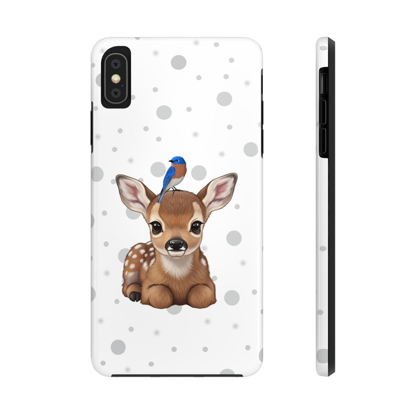Cute Fawn with a Bluebird Animal iPhone Case - Dual-Layer PC/TPU Protective Cover for iPhone