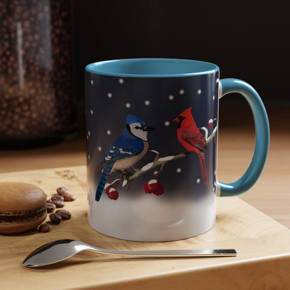 Blue Jay and Cardinal Bird Coffee Mug | Ceramic Christmas Gift for Bird Lovers
