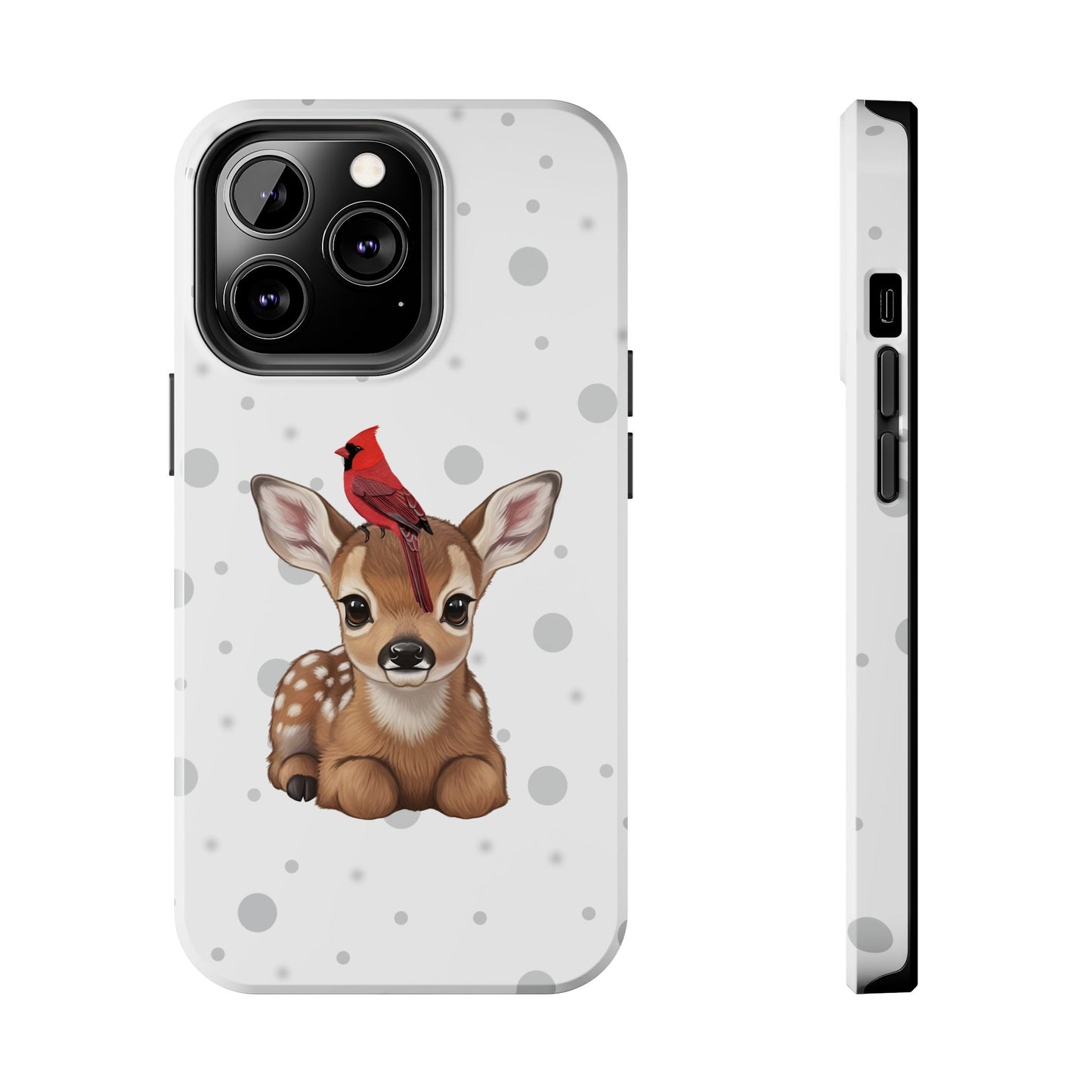 Cute Fawn with a Cardinal Animal iPhone Case - Dual-Layer PC/TPU Protective Cover for iPhone