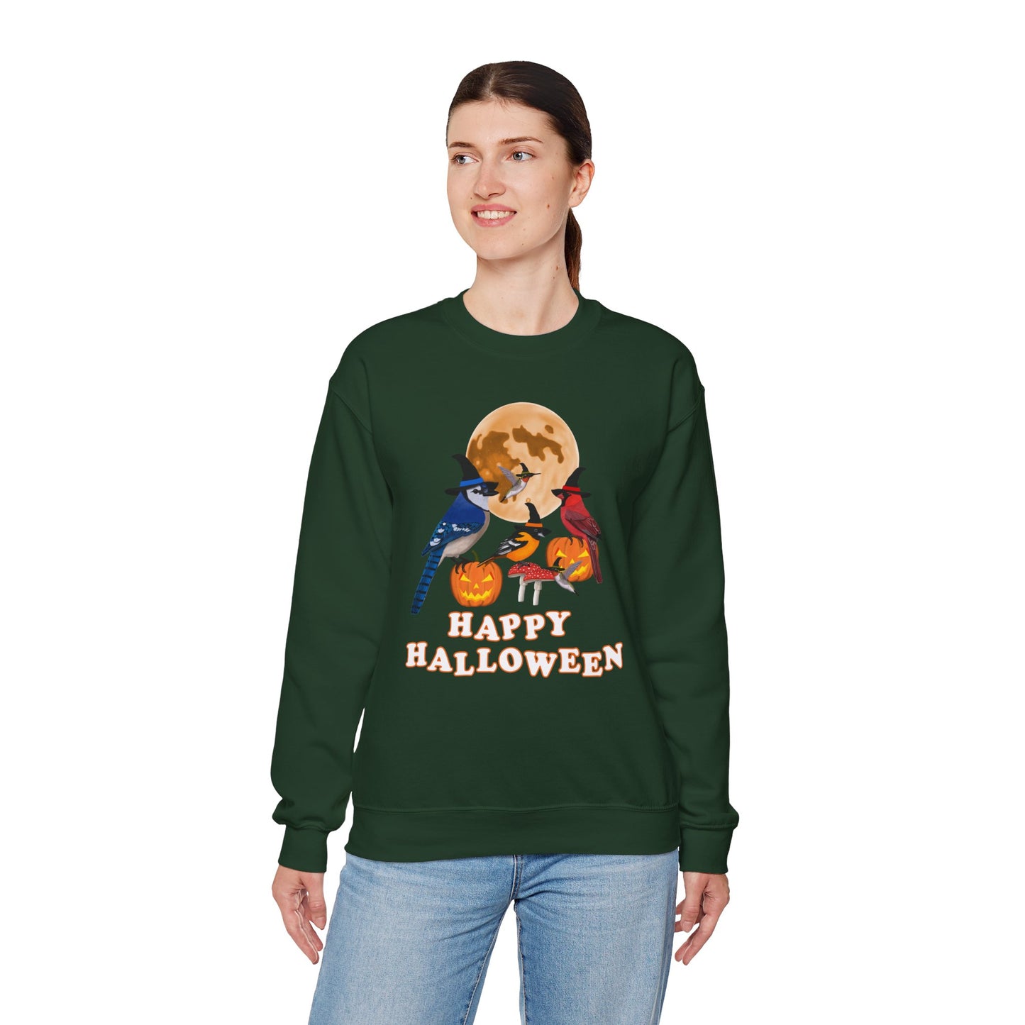 Blue Jay Cardinal Oriole Hummingbird Halloween Birds Witch Birdwatcher Sweatshirt