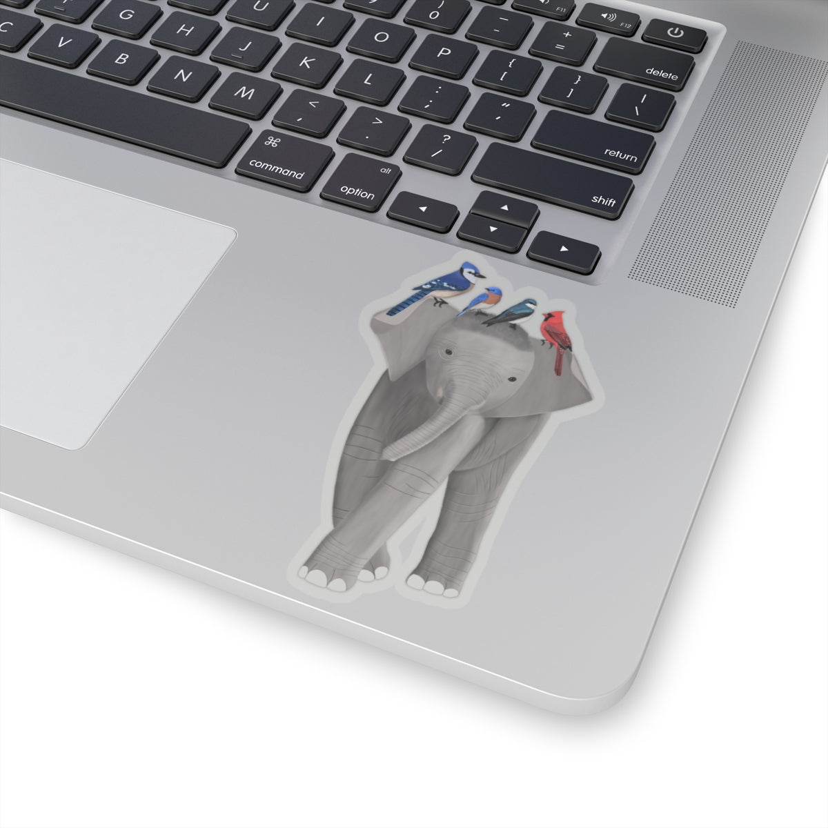 Elephant with Birds Blue Jay Bluebird Cardinal Sticker
