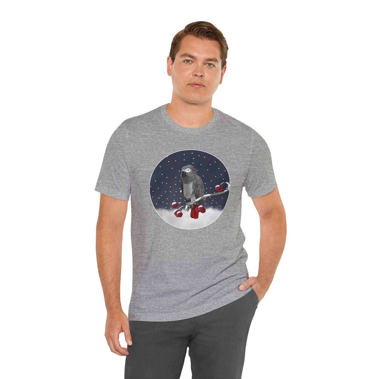 Grey Parrot on a Winter Branch Birdwatcher Christmas Bird T-Shirt