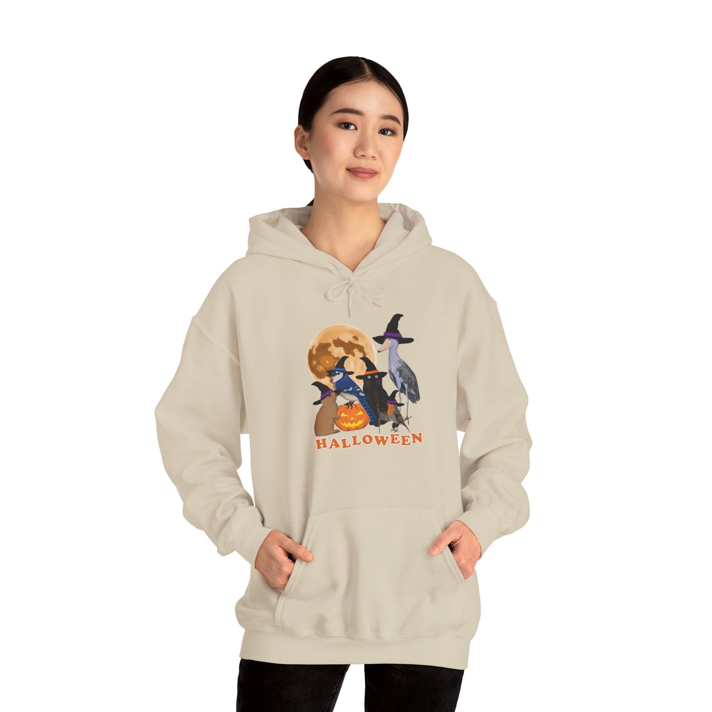 Blue Jay Robin Shoebill with Cat and Bunny Halloween Bird Hoodie