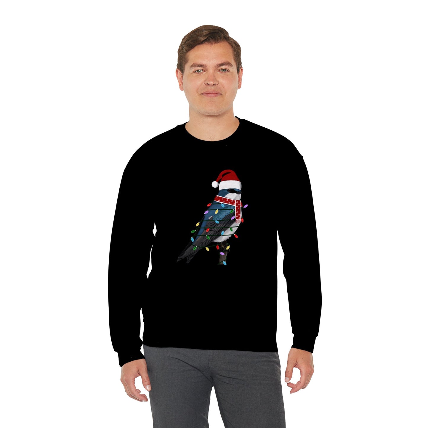 Tree Swallow with Fairy Lights Santa Claus Christmas Bird Sweatshirt