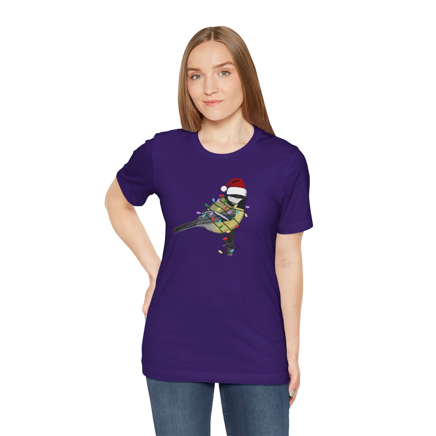 Chickadee with Fairy Lights Christmas Bird T-Shirt