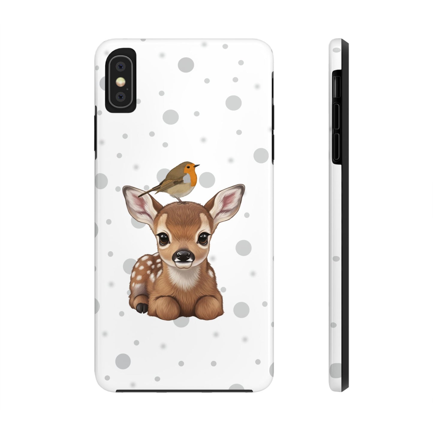 Cute Fawn with European Robin Animal iPhone Case - Dual-Layer PC/TPU Protective Cover for iPhone