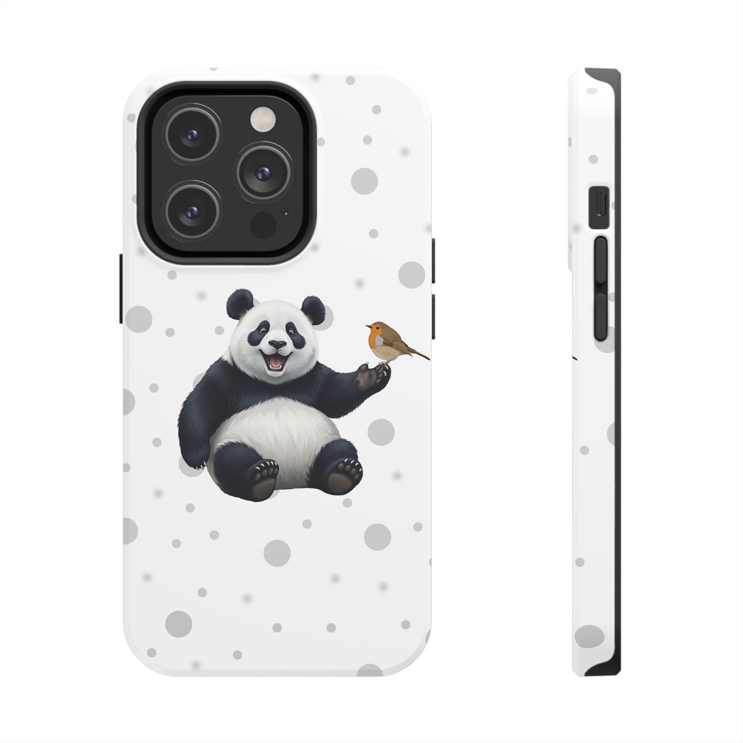 Cute Panda Bear with European Robin Animal iPhone Case - Dual-Layer PC/TPU Protective Cover for iPhone