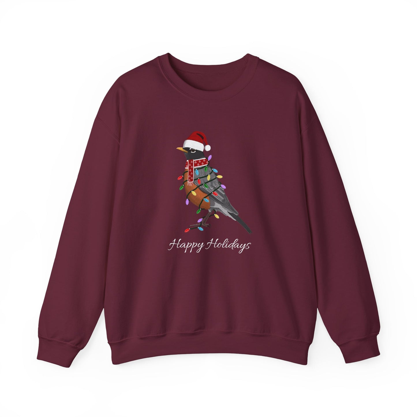 Robin with Fairy Lights as Santa Happy Holidays Birdwatcher Christmas Bird Sweatshirt