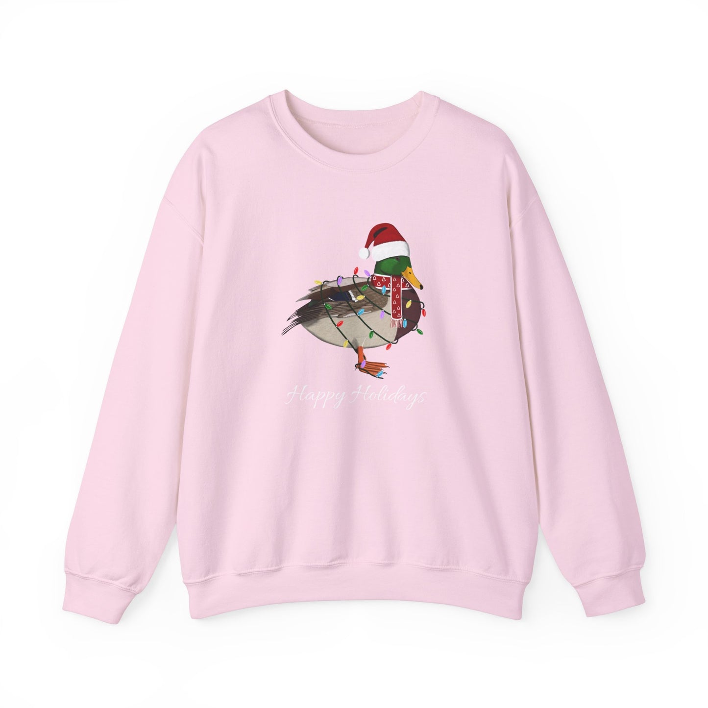 Mallard with Fairy Lights as Santa Happy Holidays Birdwatcher Christmas Bird Sweatshirt
