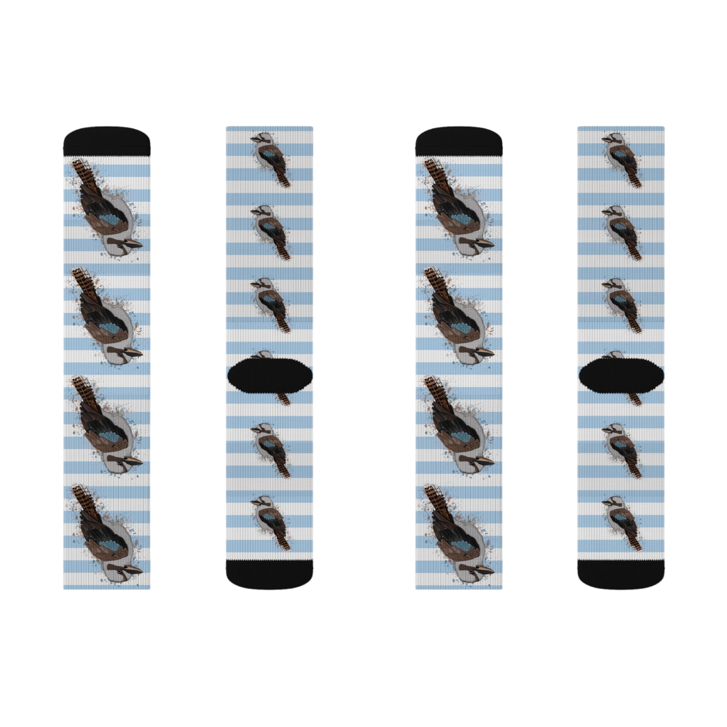 Kookaburra Bird Blue White Striped Socks