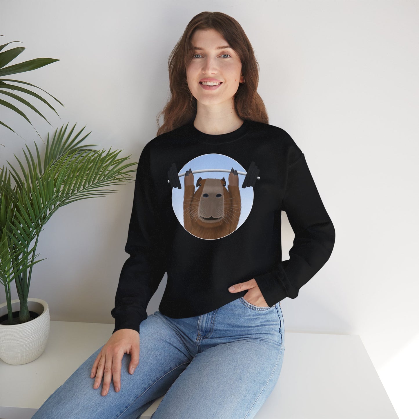 Capybara mit Hantel Lustiges Gym Workout Sweatshirt