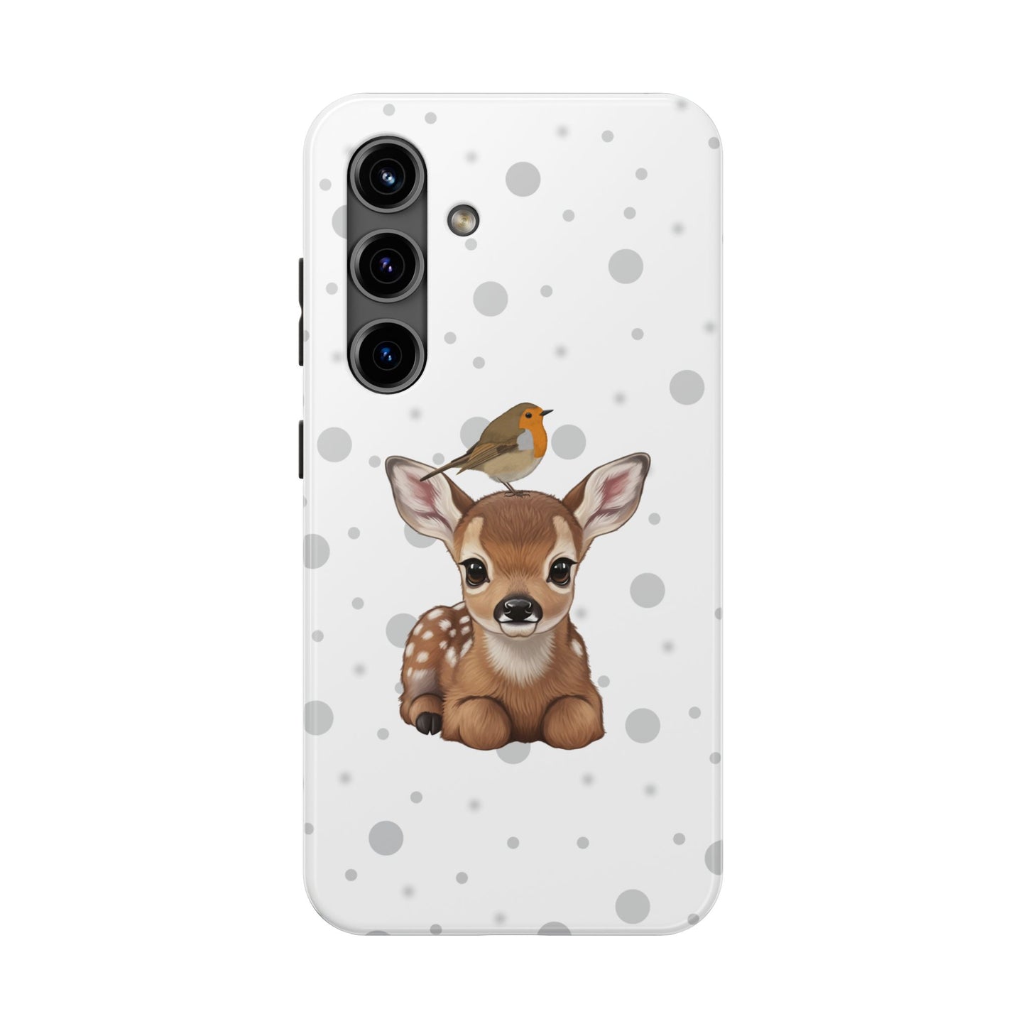 Cute Fawn with European Robin Animal iPhone Case - Dual-Layer PC/TPU Protective Cover for iPhone