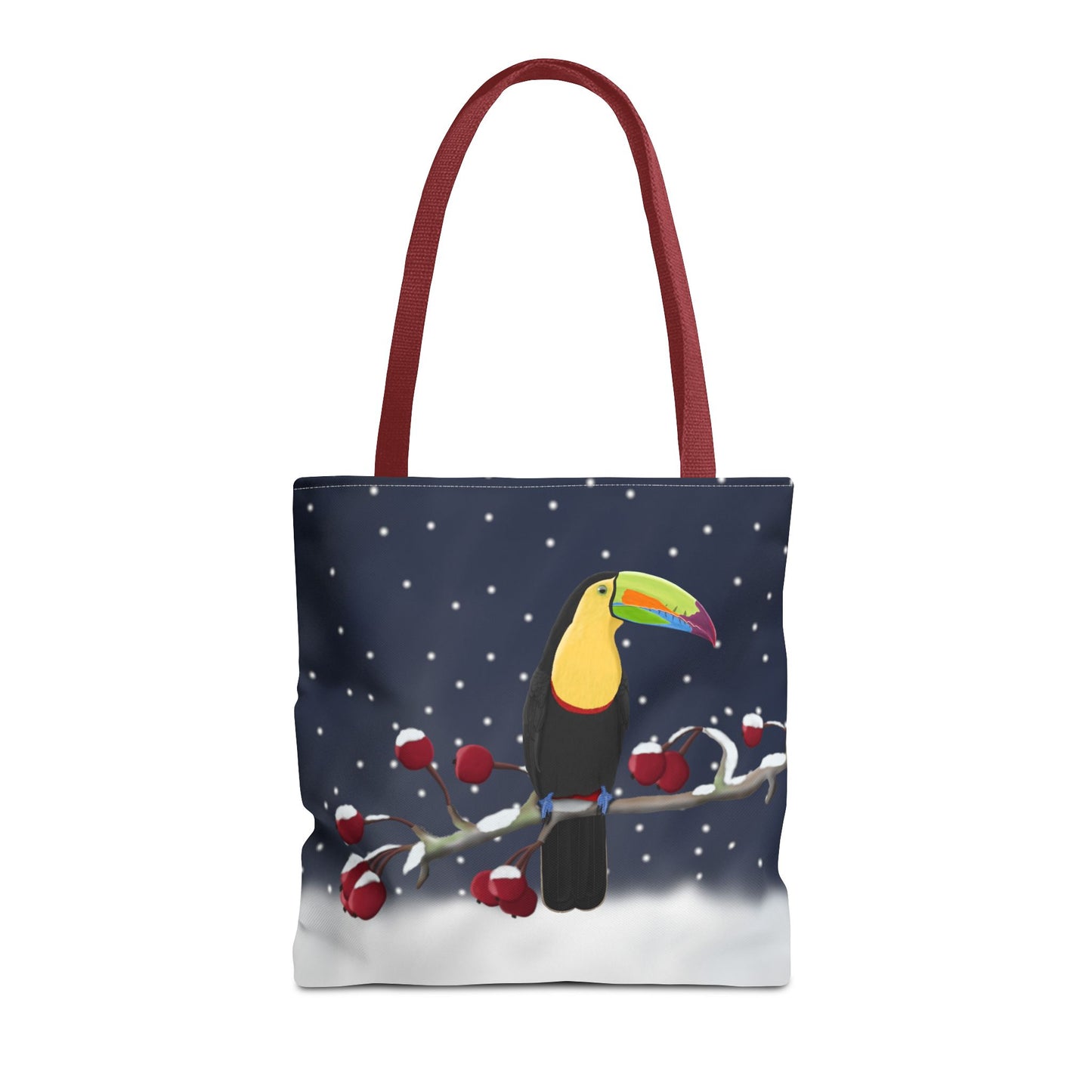 Toucan on a Winter Branch Christmas Bird Tote Bag 16"x16"
