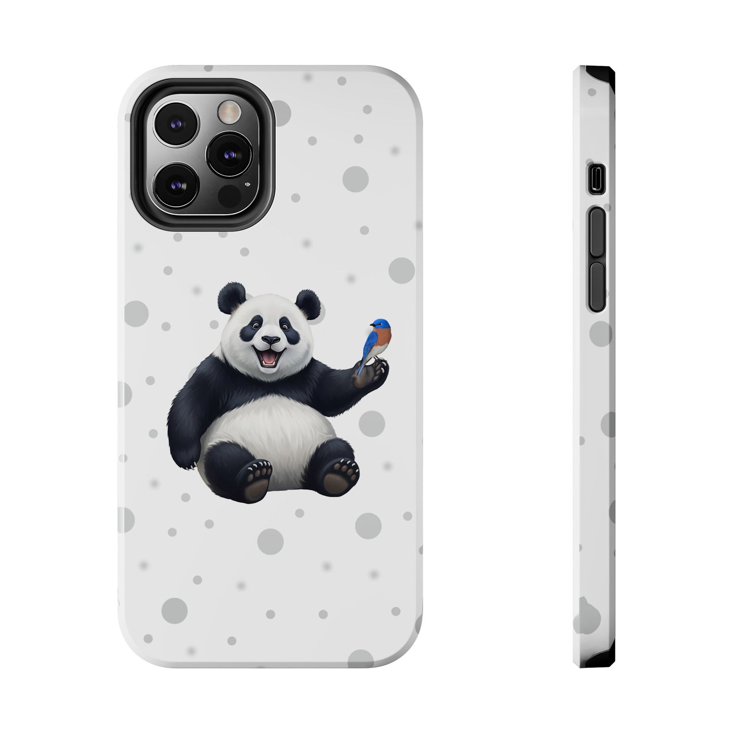 Cute Panda Bear with a Bluebird Animal iPhone Case - Dual-Layer PC/TPU Protective Cover for iPhone