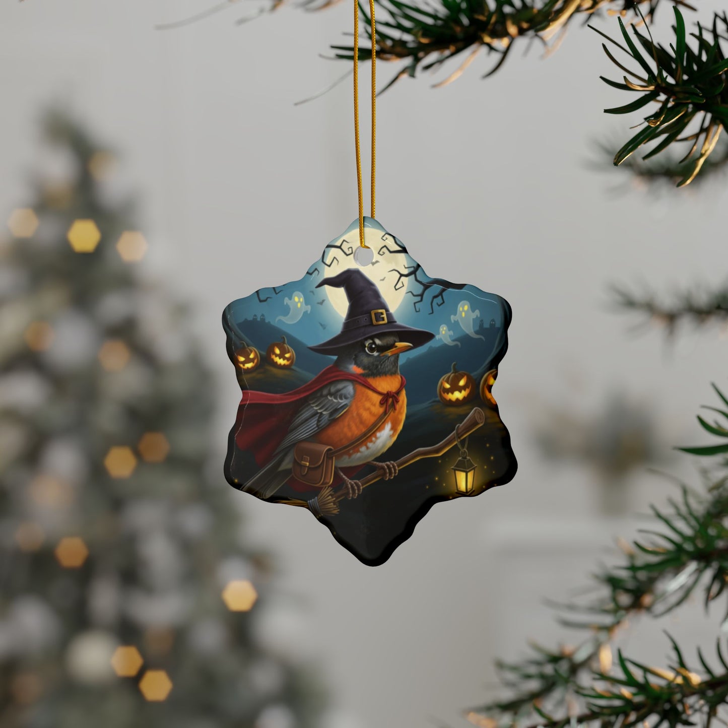 American Robin Halloween Ornaments, 2-Sided Witchy Bird Decor, Spooky Decorations, Halloween Gifts